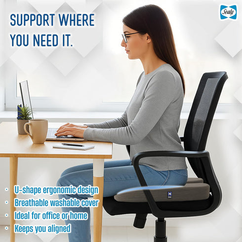 Tailbone Sealy Memory Foam Seat Cushion for Car and Office Chairs Pain Relief, Posture Support, and Comfort for Home