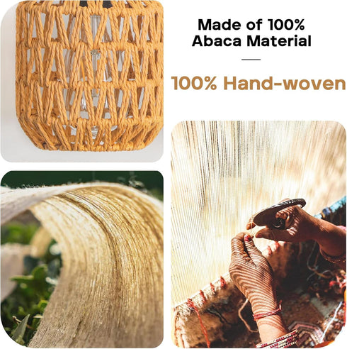 3-Pack Boho Rattan Lamp Shades - Handwoven Natural Wicker Lampshades for Pendant Lights, Chandeliers, Wall Sconces