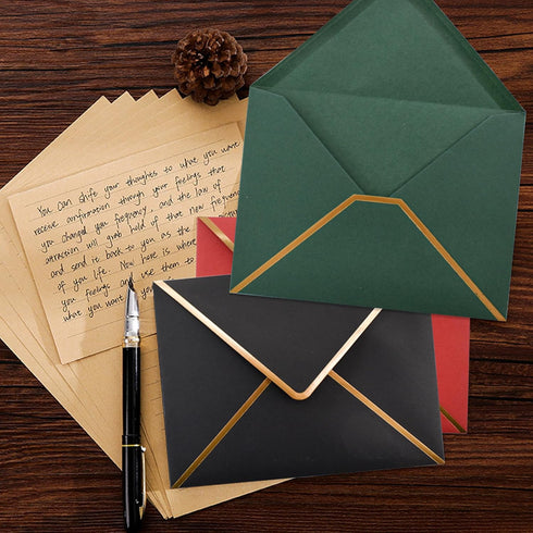 VANRA 150 PCS Colorful Self Seal A2 Envelopes V Flap with Gold Border for Greeting Cards