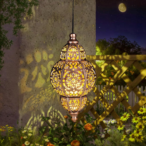 Solar Lanterns,Outdoor Garden Decor Solar Lantern Metal Moroccan Chandelier Gardening Decorative,Outside Hanging Lights