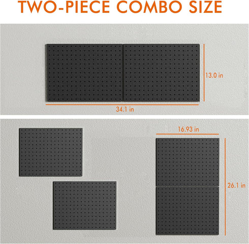 Heavy Duty Metal Pegboard Organizer - Wall Storage Steel Peg Board Panels Set with 1/4 inch Round Holes, 2 Pack