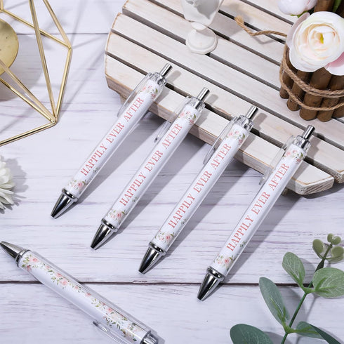 Whaline 24Pcs Retractable Ballpoint Pens for Bridal Shower, Wedding Games, Proposal Favors, Black Ink Floral Picture