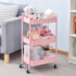 TOOLF 3-Tier Rolling Cart, Pink Metal Utility Cart with Lockable Wheels, Easy Assembly for Baby Room, Bathroom, Kids'