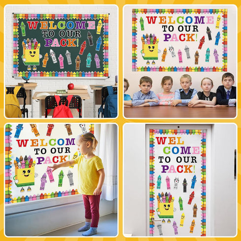 Hedeey 72 Pack Pcs Crayon Bulletin Board Decorations for Classroom,Welcome to Our Crayon Theme Classroom Decor