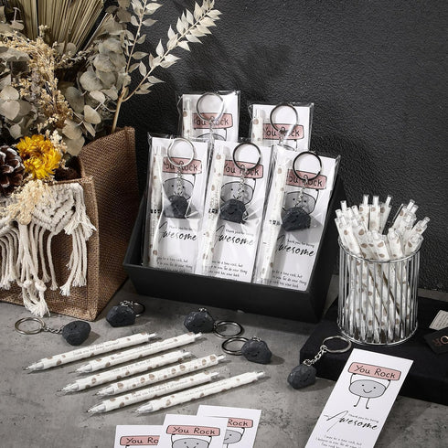 Sinload 36 Sets 0.7mm You Rock Gifts Bulk Inspirational Fun Mechanical Pencils Bulk Stone Keychains Cards Rock Thank
