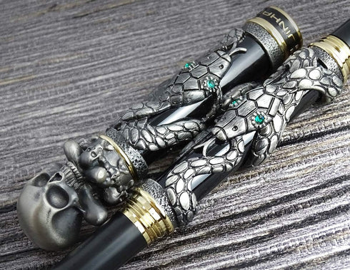 Jinhao Snake Roller Ball Pen, Black Color with Solid Metal Skull Head