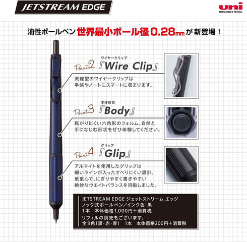 Uni Jetstream EDGE 0.28mm Oil-based Ballpoint Pen, Champagne Gold Body