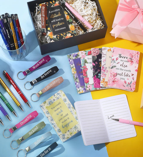 PerKoop 48 Pcs Bulk Inspirational Gifts, Motivational Notepads, Ballpoint Pens, Keychains, Christian Gifts for Teachers