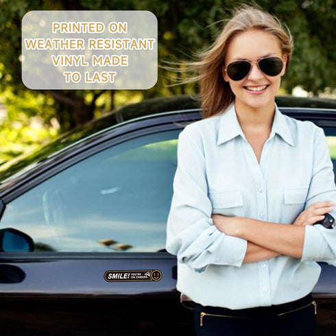 8PCS Window5" 1" Smile You're On Camera Sticker for Car, Self Adhesive Waterproof Durable Video Surveillance Sign