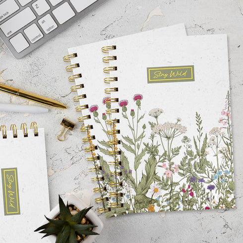 Vintage Wildflower Spiral Journal Notebook, 80 Sheets A5 Retro Floral College Ruled with Twin-Wire Binding