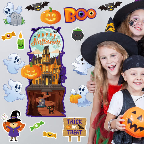 Halloween Classroom Bulletin Board Decorations - Cutouts Trick or Treat Pumpkin, Bat, Witch, Ghost, Castle