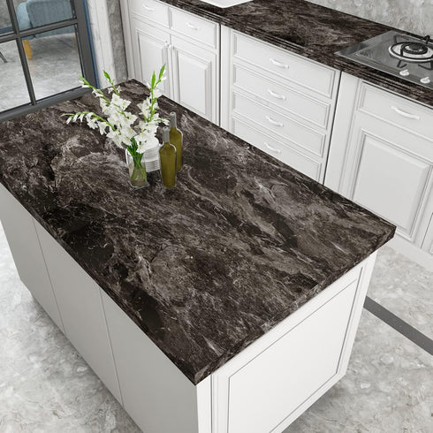 Black Marble Contact Paper, 15.7" x 78.7" Peel and Stick Waterproof Decorative Wallpaper for Countertops and Cabinets
