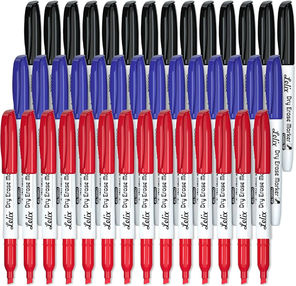 Lelix Dry Erase Markers, 42 Pack with 14 Black, 14 Blue, 14 Red Chisel Tip Markers for School and Office Supplies