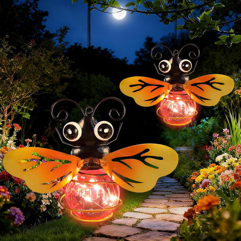 MAXTHOT Bee Garden Decor with Bouncy Springs Pendant Lights Birthday Gifts for Women Mom Grandma,Hanging Solar Lights