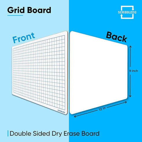 SCRIBBLEDO 9" x 12" Dry Erase Grid Whiteboard, Double Sided Graph Board for Kids, Portable Dry Erase Lapboards