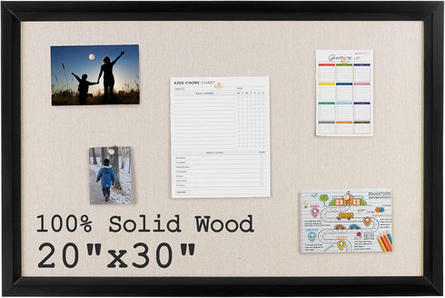 Bulletin Board Cork Board with Linen, 100% Wood Framed 30" x 20", Wall Mounted Fabric Picture Board with 10 Pushpins
