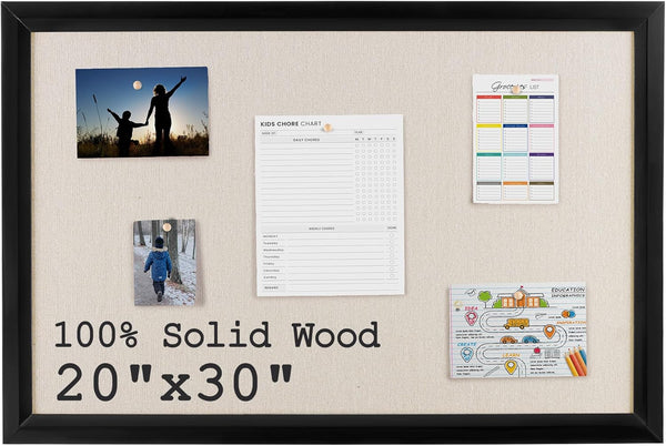 Bulletin Board Cork Board with Linen, 100% Wood Framed 30" x 20", Wall Mounted Fabric Picture Board with 10 Pushpins