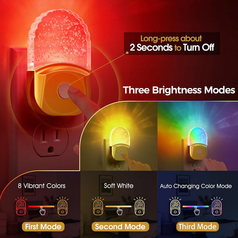 2 Pack, 8 Briignite Night Lights Plug into Wall, Color Changing Night Light Room Decor, RGB LED Nightlight witih Dusk