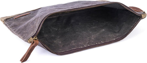 Gootium Waxed Canvas Zip Folio Pencil Pouch - Multipurpose File Folder, Size 13"x9.4", Olive Drab