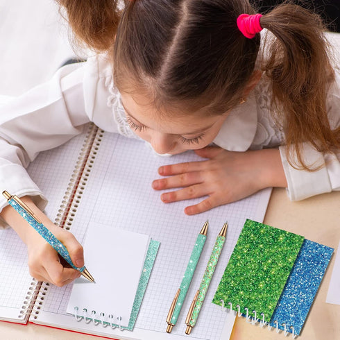 Sherr 16 Pcs Glitter Notebooks and Pens, Mini Pocket Notepads, Colorful Ballpoint Pens for Kids and Office Supplies