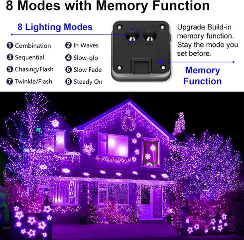 YAOZHOU 2Pack 200Led 8 Solar Christmas Halloween String Lights Purple Outdoor Waterproof Total Modes Copper String