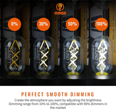 Fishbone LED Filament Vintage Edison Light Bulbs, T45/T14 E26 4W Antique Tubular, 400LM 4000K, 6 Pack