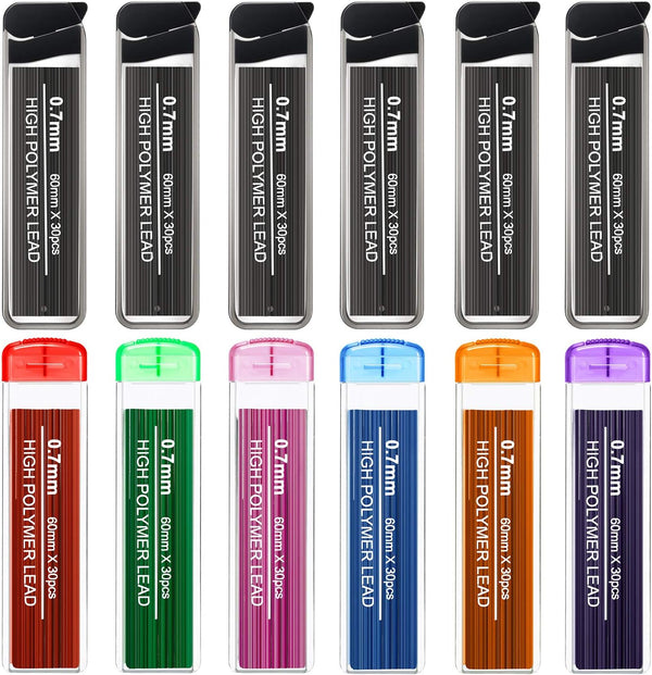 HESTYA 360 Pcs 0.7 mm HB Black Mechanical Pencil Lead Refills, 7 Assorted Colors with Dispensers