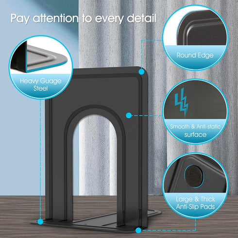 HappyHapi 28pcs Metal Bookends for Shelves, Heavy Duty Book Ends Holders for Office Home Library