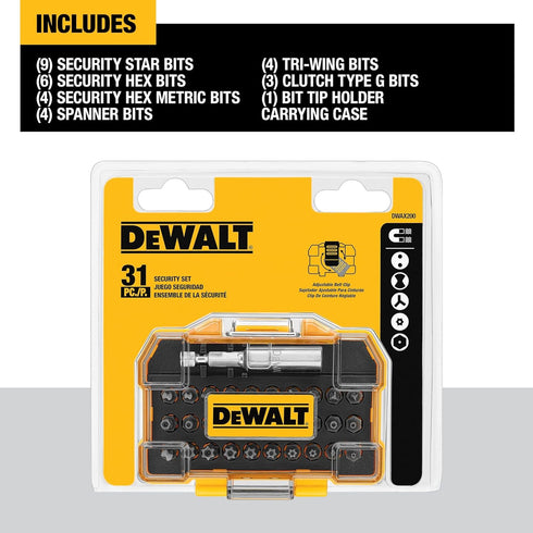 Set, 31-Piece Set 1/4 (DWAX200) DEWALT Security Bit Screwdriver Bit with Case, Universal In Hex, Includeds Magnetic Bit