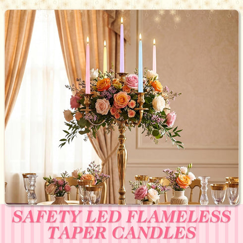 24 11'' Baquler Pcs Pastel Flameless Taper Candles Colorful LED Candle Sticks Colored Battery Operated Candle Pink