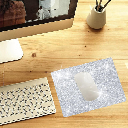 Mouse Pad Diamond Silver Glitter Sparkle, Bling Desk Accessories Gaming Rubber Pads for Laptop