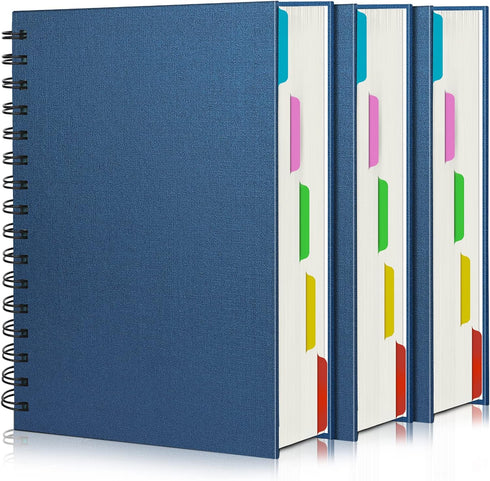 EUSOAR 3pcs A5 Spiral Notebook - College Ruled 5 Subject Writing Pad, 100GSM 120Sheets/240Pages, Royal Blue