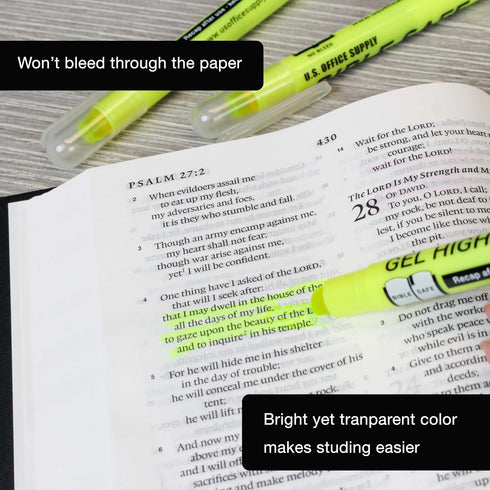 U.S. Office Supply Bible Safe Highlighter Set of 6, Yellow Fluorescent Markers, No Bleed, Fade or Smear, Safe Gel
