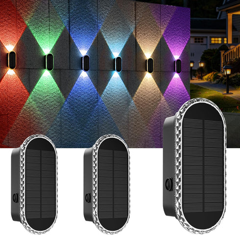 Solar Fence Lights Outdoor, Warm White & RGB 8 Modes Solar Wall