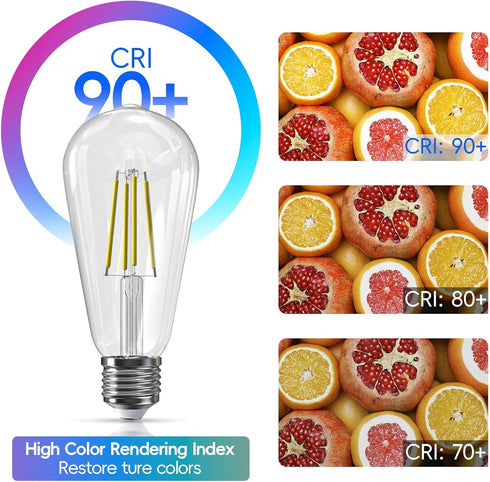 Edison LED Light Bulbs, 8Watt Dimmable, 5000K Daylight White, E26 LED Bulb 60watt Equivalent, 800lm, 6 Packs