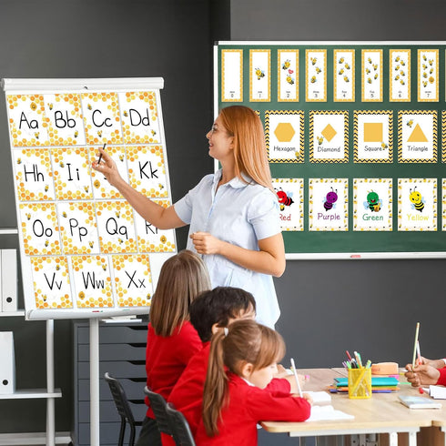 Bee Theme Bulletin Board Decoration, Educational Cards for Toddlers, Honeycomb Flash Cards for Preschool