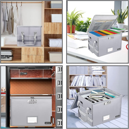 ENGPOW Fireproof Box with Lock, Collapsible Document Box with Zippers, Portable Home Office Safe for Hanging