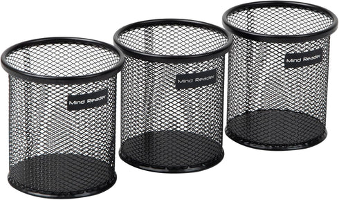Mind Reader Pen and Accessories Holder, Set of 3, Metal Mesh Desktop Organizer, Black