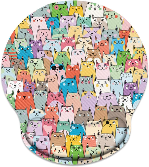 Britimes Ergonomic Mouse Pad with Wrist Support, Colorful Cats Non-Slip Rubber Base for Home Office