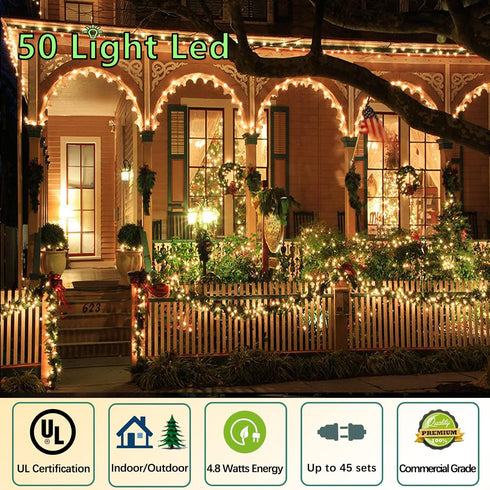 25ft 50 Counts Commercial IP:65, Warm White LED Christmas Lights - Grade Outdoor Waterproof, Green Wire, Xmas Tree