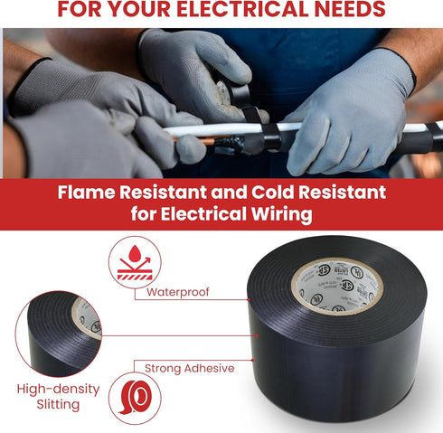 GGR Supplies T.R.U. EL7566-AW Professional Grade Rubber Black PVC Electrical Tape, 1 in. x 66 Ft.