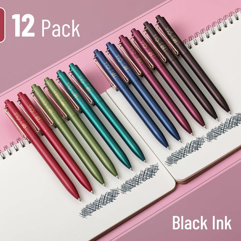 Mr. Pen- Retractable Gel Pens, 12 Pack, Black Ink Gel Pens Fine Point 0.5mm, Metallic Dark Vintage Barrels, Fast Dry, Retractable Pens, Gel Ink Pens, Aesthetic Pens for Journaling Fine Tip Pens