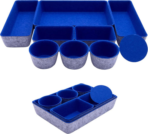 Teeo Felt Drawer Organizer, Desk Accessories for Office Organization, Kitchen Organizer, Jewelry Tray, Pack of 9 (Royal
