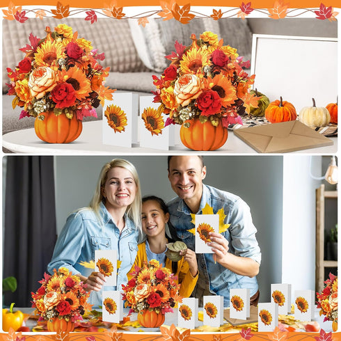 Afniimyapt 5 Set 3D 3D Autumn Harvest Bouquet Pop Up Cards Paper Flower Bouquet Pumpkin Popup Greeting Card with Blank