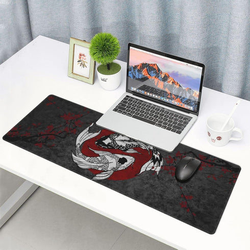 Rutuioy 31.5 11.8 Inch Japanese Koi Fish Ying Yang Black Red XXL XL Large Gaming Mouse Pad for Desk, Non-Slip Long