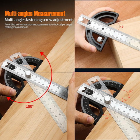 Protractor Angle Finder Carpenter Square, Adjustable Aluminum Protractor Square for Woodworking Hobbyists
