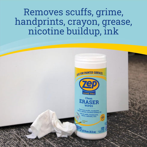 50 count- R59112- Zep Home Pro Clean Eraser Wipes Removes Scuffs, Handprints, Crayon, Greese for use on Walls