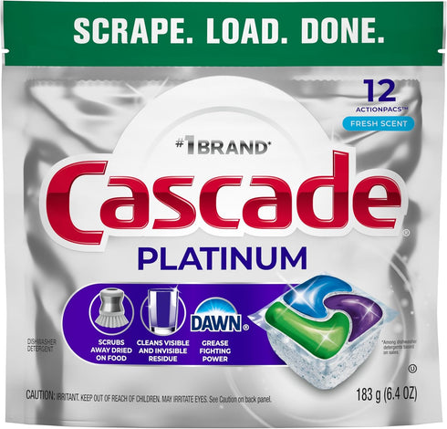 12 count Cascade Platinum Dishwasher Pods, Dishwasher Detergent, Dish Detergent Soap, Fresh