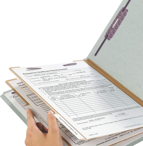 Smead 100% Recycled End Tab Pressboard Classification File Folder, 2 Dividers, Letter Size, 10 per Box