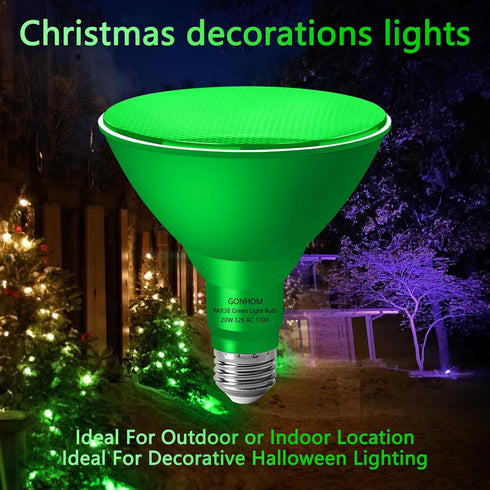 2 Pack PAR38 Green Flood Lights Outdoor,Dimmable Flood Green Light Bulb,20W(Equivalent to 200W),E26 Base Green LED Light,Christmas Light Bulbs,Outdoor Porch,Holiday Lighting,Flood Light Bulb by Gonhom